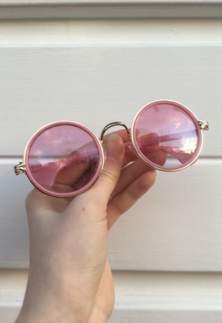 WOMENS VINTAGE 80S STYLE PINK CIRCLE JOHN LENNON SUNGLASSES