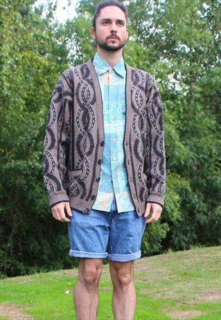 VINTAGE 90S KNIT CARDIGAN MEDIUM ART ABSTRACT JAZZY BRITISH