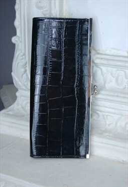 Vintage Long Y2K Snake Leather Style Black Pink Clutch Bag