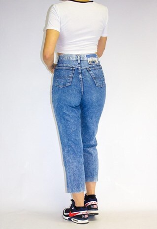 VINTAGE HIGH WAIST ANKLE GRAZER ACID WASH JEANS