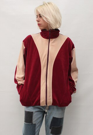 VINTAGE 90' AMAZING COOL VELOUR MAROON SWEATSHIRT