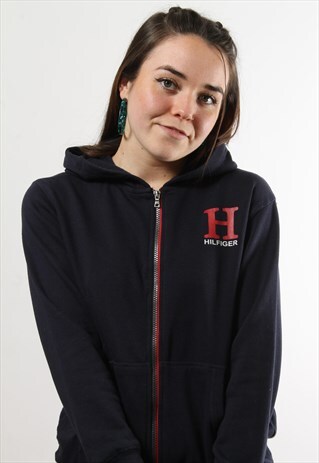 VINTAGE TOMMY HILFIGER NAVY & RED FULL ZIP HOODIE