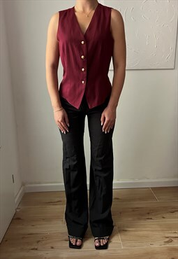 Vintage suit vest shirt in burgundy red with gold buttons