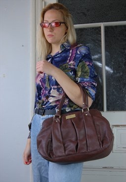 Vintage Dark Maroon Brown Y2K Hand Shoulder Big Bag 