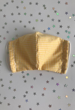 HANDMADE YELLOW GINGHAM FACE MASK