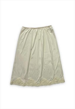 Vintage 90s slip skirt cream satin look cottagecore style