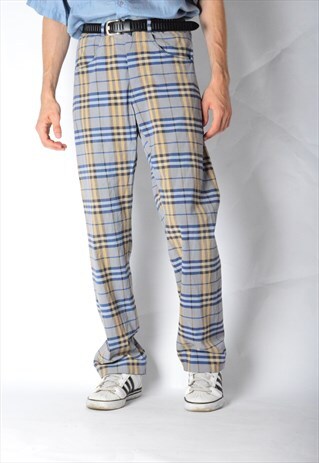 VINTAGE 90S BLUE BEIGE CHECK PANTS