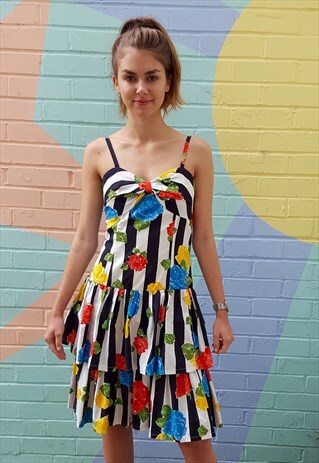 VINTAGE BLACK AND WHITE STRIPED PARTY RA-RA DRESS