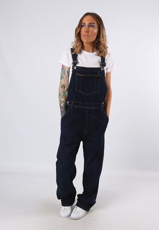 DENIM DUNGAREES TALL LENGTH WIDE STRAIGHT LEG UK 12 (D2H)