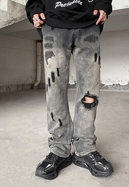 Black Washed Distressed Denim jeans pants trousers Y2k