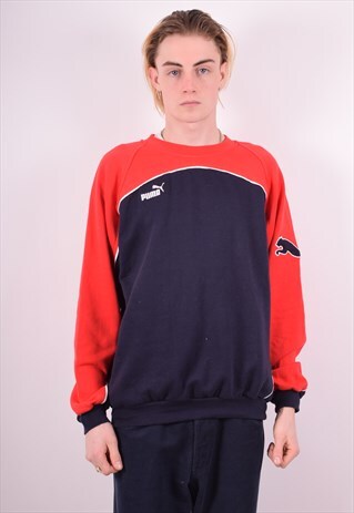 PUMA MENS VINTAGE SWEATSHIRT JUMPER LARGE BLUE 90S