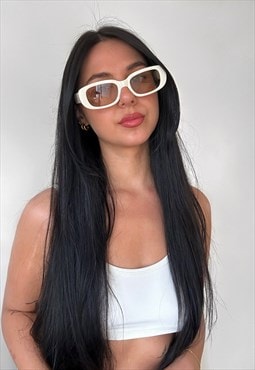 Cream frame brown lens rectangle sunglasses