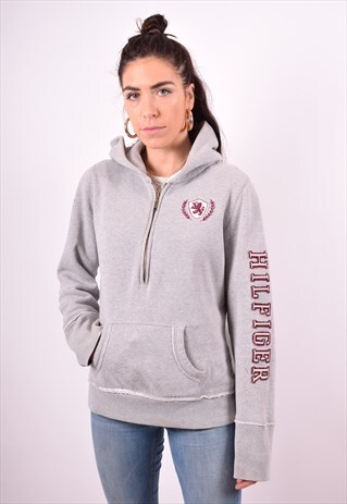 TOMMY HILFIGER WOMENS VINTAGE HOODIE JUMPER MEDIUM GREY 90'S