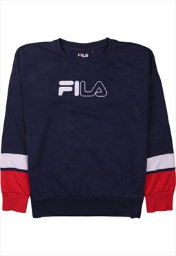 Vintage 90's Fila Sweatshirt Spellout Crew Neck Navy Blue