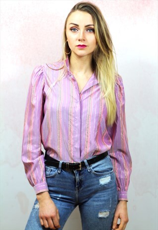 1980S VINTAGE LILAC AND GOLD PIN STRIPE BLOUSE