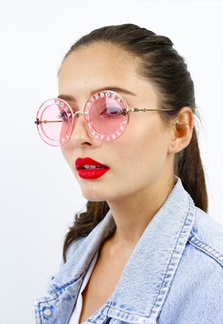 PINK CLEAR ROSE TINTED LENS ROUND SUNGLASSES