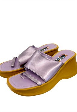 Y2k Purple Metallic Wedge Shoes