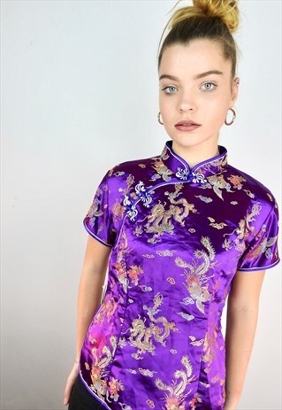 VINTAGE BRIGHT PURPLE CHINESE SATIN TOP