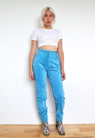 RARE 90'S VERSACE BLUE SUEDE MOM JEANS