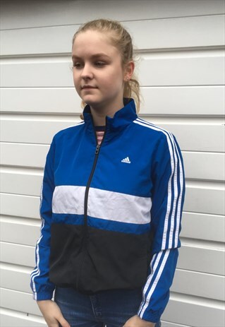 WOMENS ADIDAS JACKET WHITE GREY BLUE SPORTS ADIDAS ZIPPER
