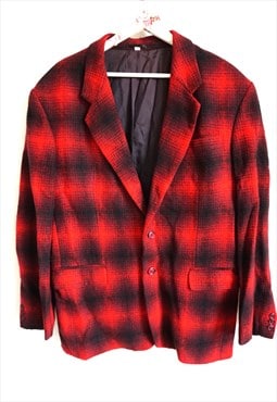 Vintage XL 90s Check Wool Blazer Black and Red