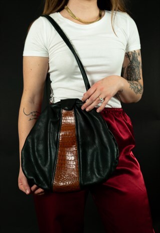 ROUND CROCODILE LEATHER SHOULDER BAG