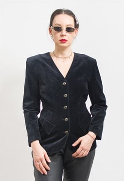 Vintage velvet tailored jacket black blazer women