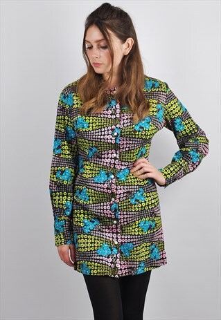 VINTAGE '60S FLORAL PRINT MINI DRESS