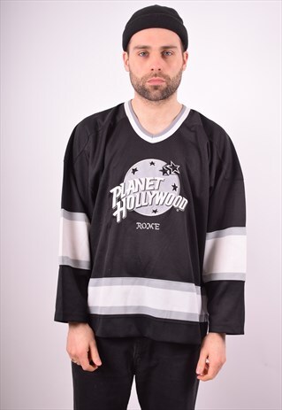 MENS VINTAGE PLANET HOLLYWOOD JERSEY TOP LARGE BLACK 90S