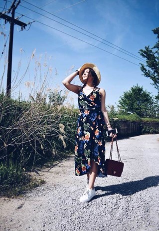 WRAP MIDI FLORAL DRESS