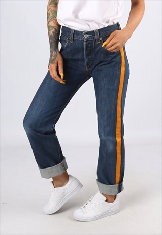 LEVIS 501'S DENIM JEANS REWORKED SIDE STRIPE UK 8 - 10 (L3AA