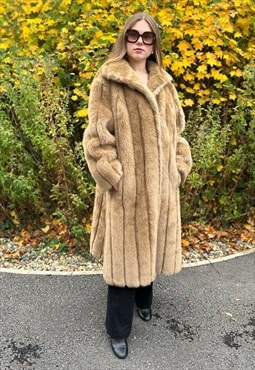 70's Vintage Brown Faux Fur Ladies Long Sleeve Midi Dress