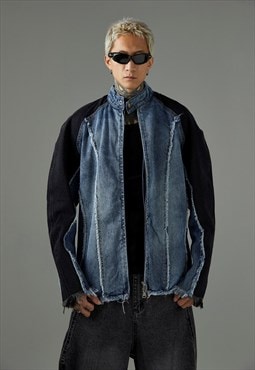 Utility denim jacket contrast stitch gorpcore punk bomber