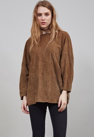 VINTAGE FESTIVAL BATWING SLEEVED SUEDE BLOUSE