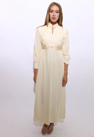 VINTAGE 1960'S 60'S WHITE VELVET MAXI GOWN EVENING LONG XS-S