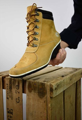 VINTAGE TIMBERLAND TAN WEDGE BOOTS, UK 9
