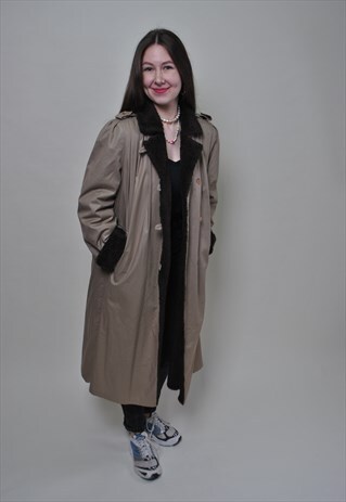 MILITARY STYLE TRENCH JACKET WITH FAUX FUR COLLAR