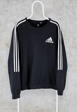 Adidas Black Sweatshirt Pullover Striped Men's Large
