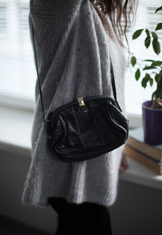 VINTAGE 70'S BLACK LEATHER SNAKE SKIN LOOKS BAG