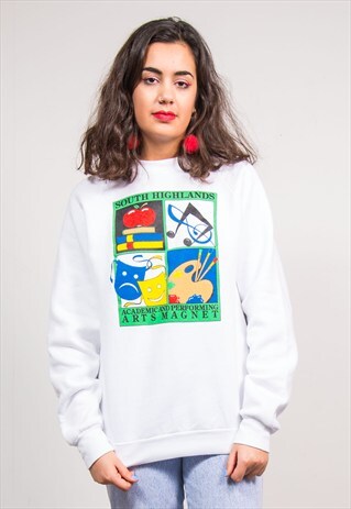 VINTAGE 90'S WHITE ART SWEATSHIRT JUMPER