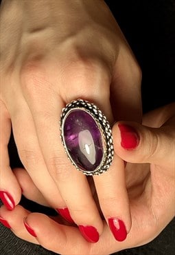 Silver Purple Amethyst Stone Ring