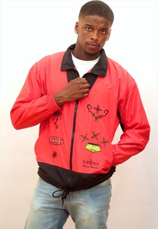 1990'S VINTAGE OVERSIZED RED FESTIVAL WINDBREAKER JACKET