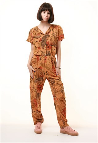 80S VINTAGE LONG MAXI PATTERN JUMPSUIT 938