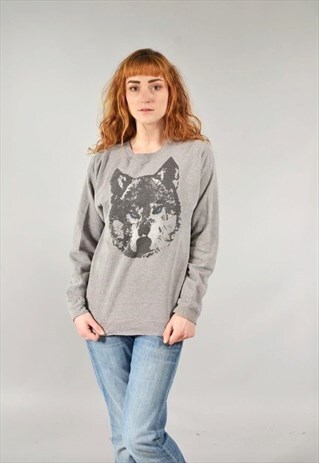 VINTAGE GREY WOLF PRINT SWEATSHIRT