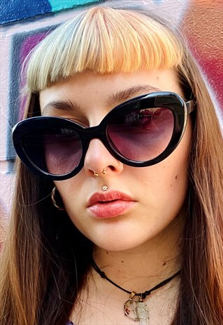 VINTAGE INSPIRED SUNGLASSES CAT EYE SHAPE IN BLACK W UV400