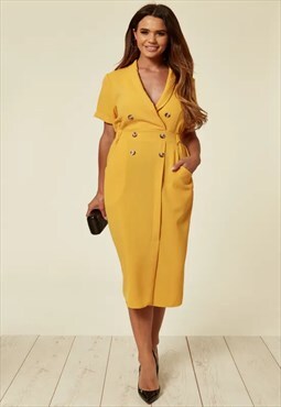 Demi Yellow Double Breasted Midi Dress