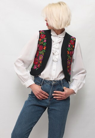 VINTAGE 90' AMAZING BEAUTIFUL BLACK FOLKLORE VEST