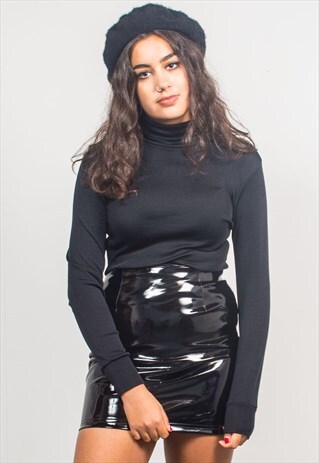 VINTAGE 70'S BLACK TURTLE NECK LONG SLEEVE TOP