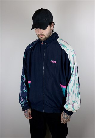 VINTAGE FILA LIGHTWEIGHT JACKET IN BLUE WITH LOGO TO FRONT