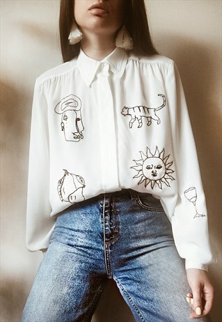 HAND EMBROIDERED WHITE SHIRT